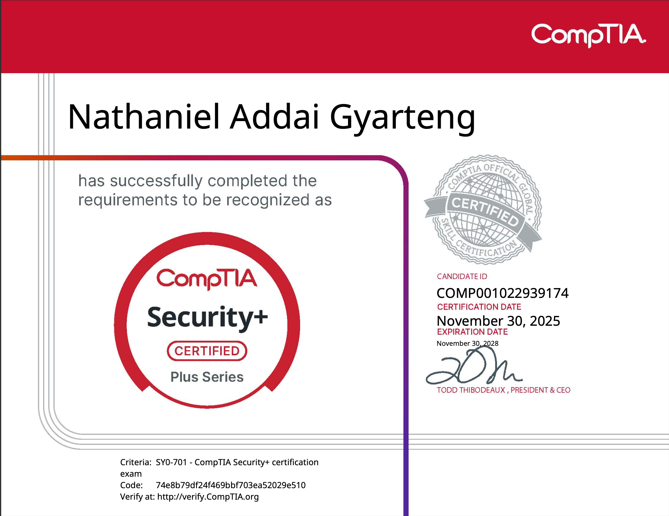 CompTIA Security+ Certificate